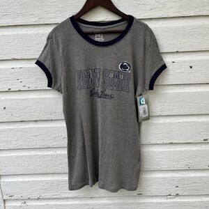 PENN STATE LIONS Women’s Navy Trim Lady Lions Baby Tee, Gray/Blue- Large NWT